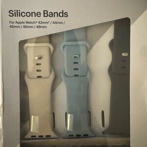 Apple Silicone Bands 3 pack Brand New- Cream, Light Blue, Black